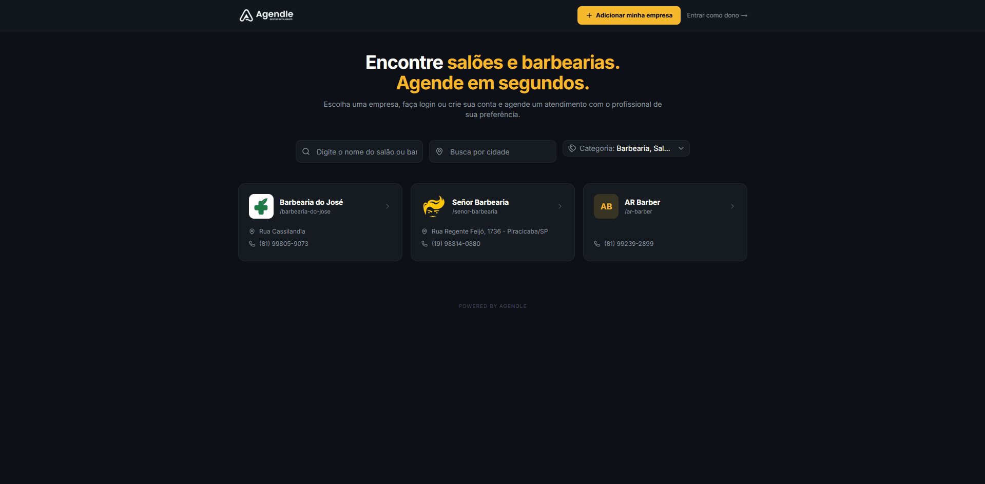 Captura de tela do projeto Agendle
